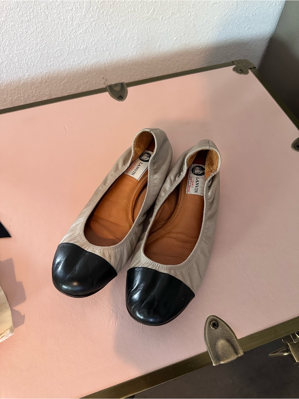 Lanvin Two-Tone Leather Ballet Flats in Tan and Black